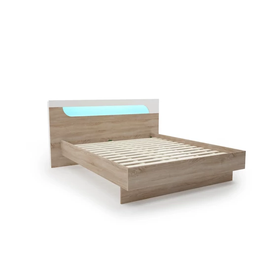 Apollo ágykeret RGB Led világítással  sonoma tölgy - rusztik fehér színben 160x200
