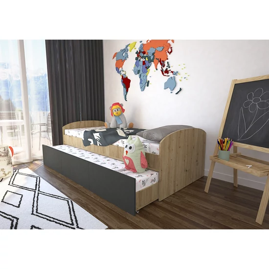 Rio ágykeret vendégággyal artisan tölgy - szürke színben 90x200