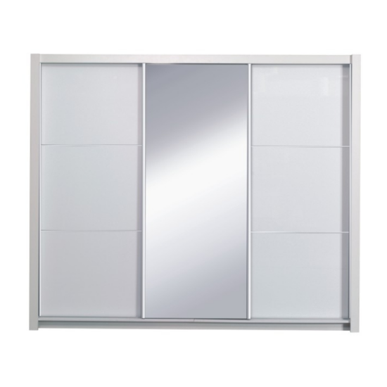Asiena fehér 3 tolóajtós ruhásszekrény Led világítással, tükörrel 208x213x67 cm